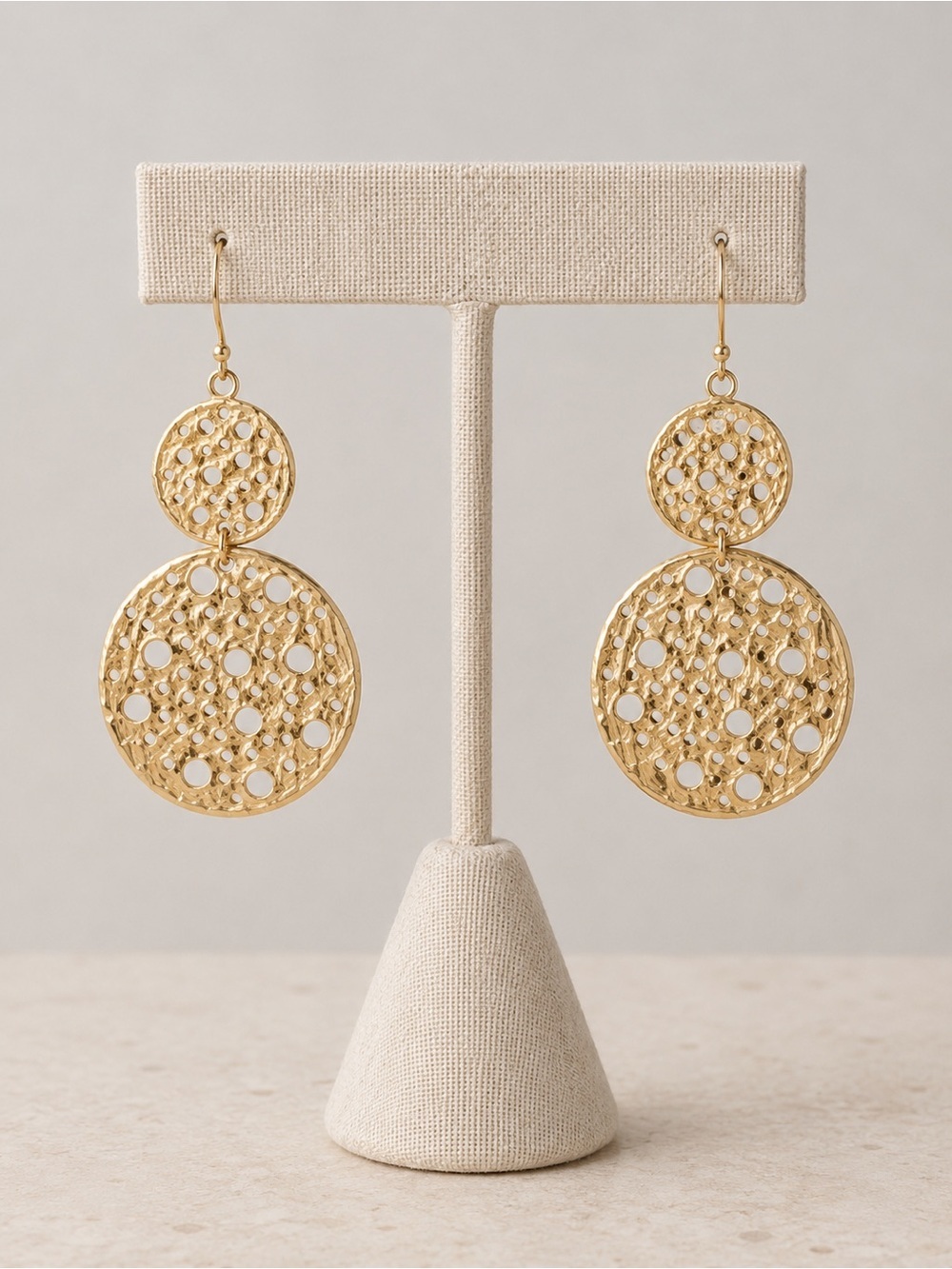 Gold Tone Openwork Disc Drop Earrings